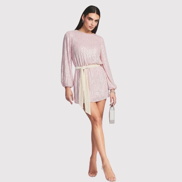 Retrofete Dresses & Skirts - Retrofete Womens Dress Pink Grace Sequin Allover Mini Velvet Tie Belt Party XS